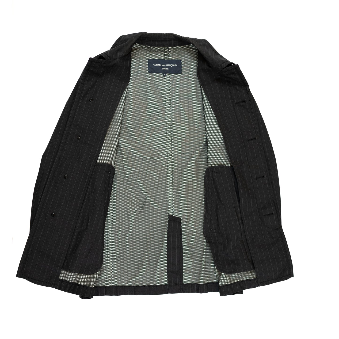 Comme des Garçons Homme Mesh Lined Striped Mac Coat (2006AD)